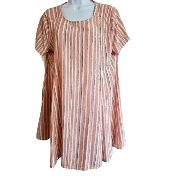 LUSH Pink White Striped Swing Dress L – Boho Minimalist Office Old Money Chic - Picture 2 of 8